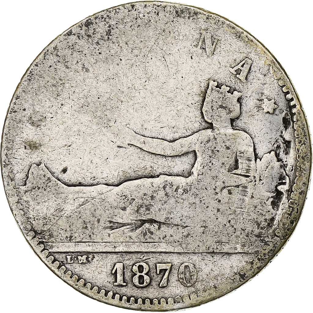 Monnaie, Espagne, Provisional Government, Peseta, 1870, B, Argent, KM:653