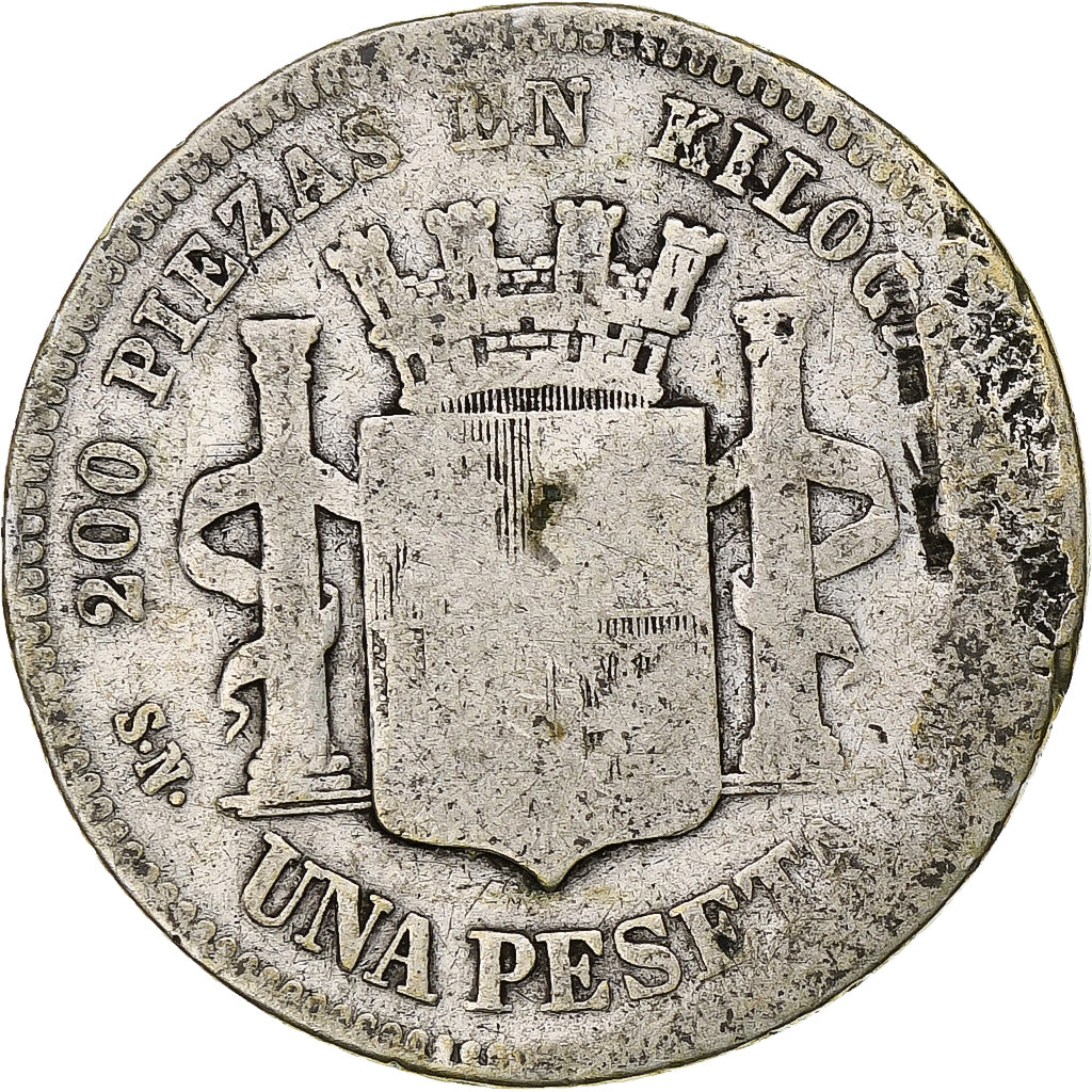 Monnaie, Espagne, Provisional Government, Peseta, 1870, B, Argent, KM:653