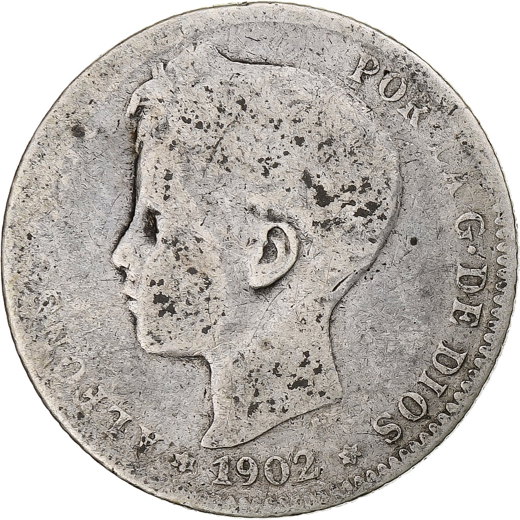 Monnaie, Espagne, Alfonso XIII, Peseta, 1902, Madrid, B, Argent, KM:706
