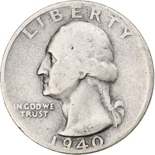 États-Unis, Washington Quarter, 1940, San Francisco, TB+, KM:164