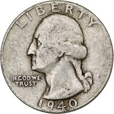 Coin, United States, Washington Quarter, Quarter, 1940, U.S. Mint, Philadelphia