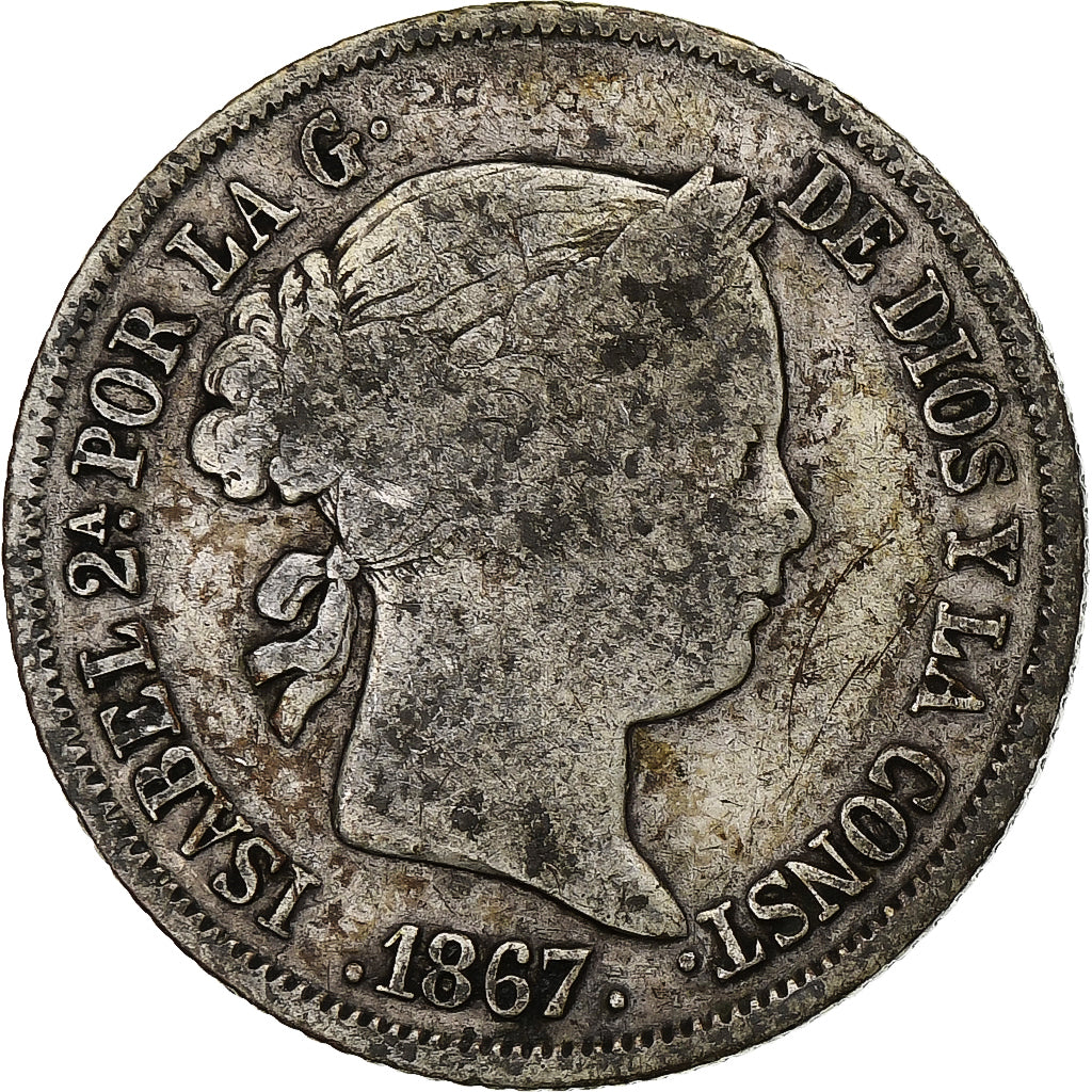 Coin, Spain, Isabel II, 40 Centimos, 1867, Madrid, VF(20-25), Silver, KM:628.2