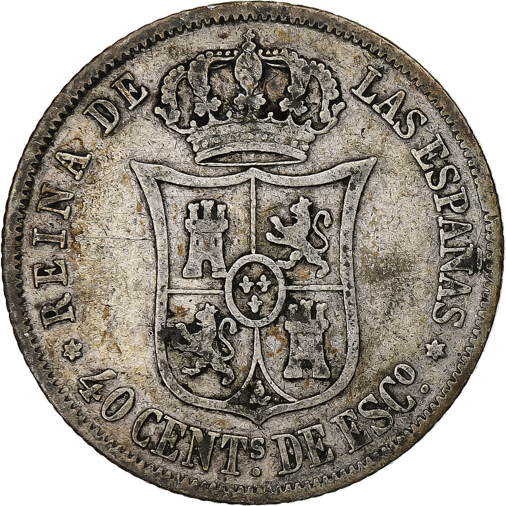 Coin, Spain, Isabel II, 40 Centimos, 1867, Madrid, VF(20-25), Silver, KM:628.2