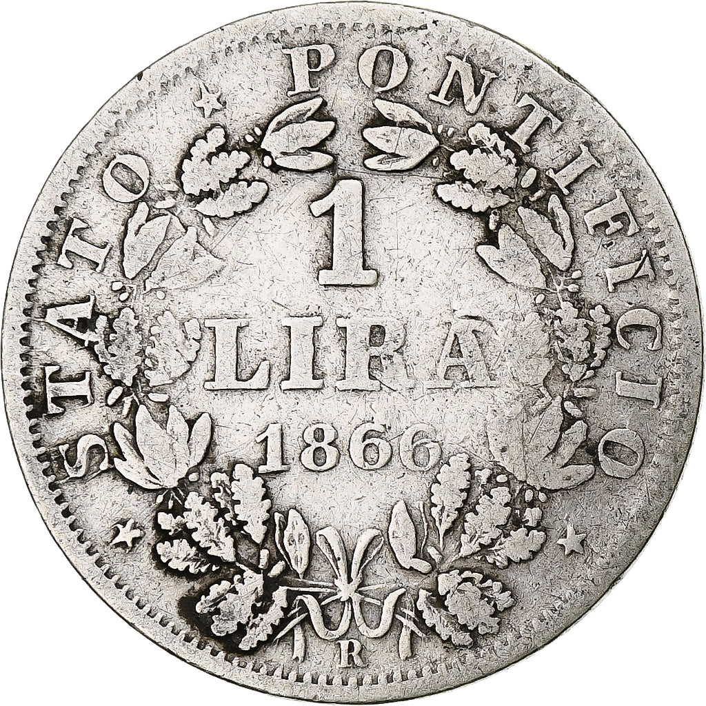 Coin, ITALIAN STATES, PAPAL STATES, Pius IX, Lira, 1866, Roma, VF(20-25)