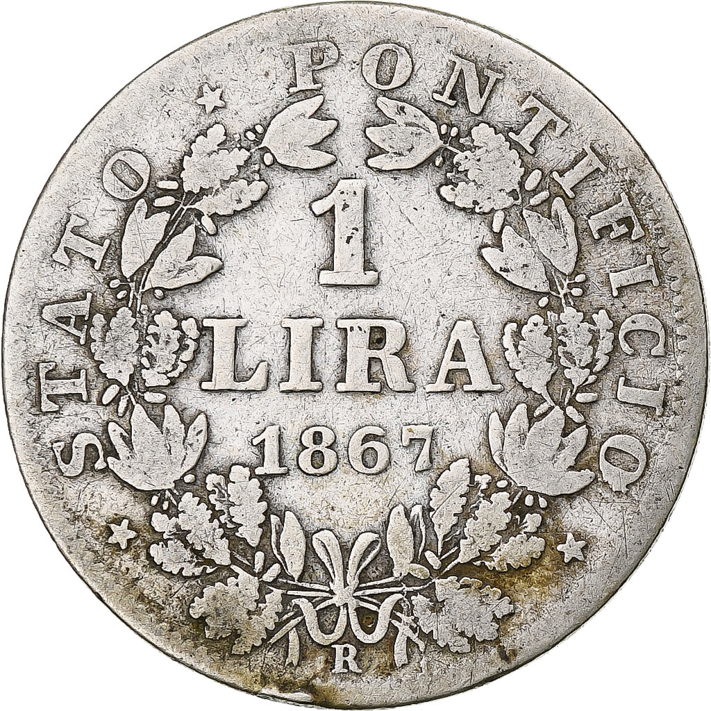 Monnaie, États italiens, PAPAL STATES, Pius IX, Lira, 1867, Roma, B+, Argent