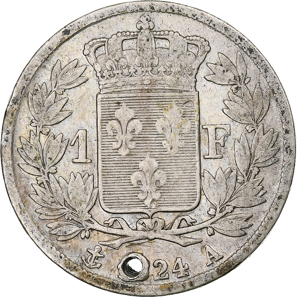 Moneta, Francia, Louis XVIII, Louis XVIII, Franc, 1824, Paris, MB, Argento