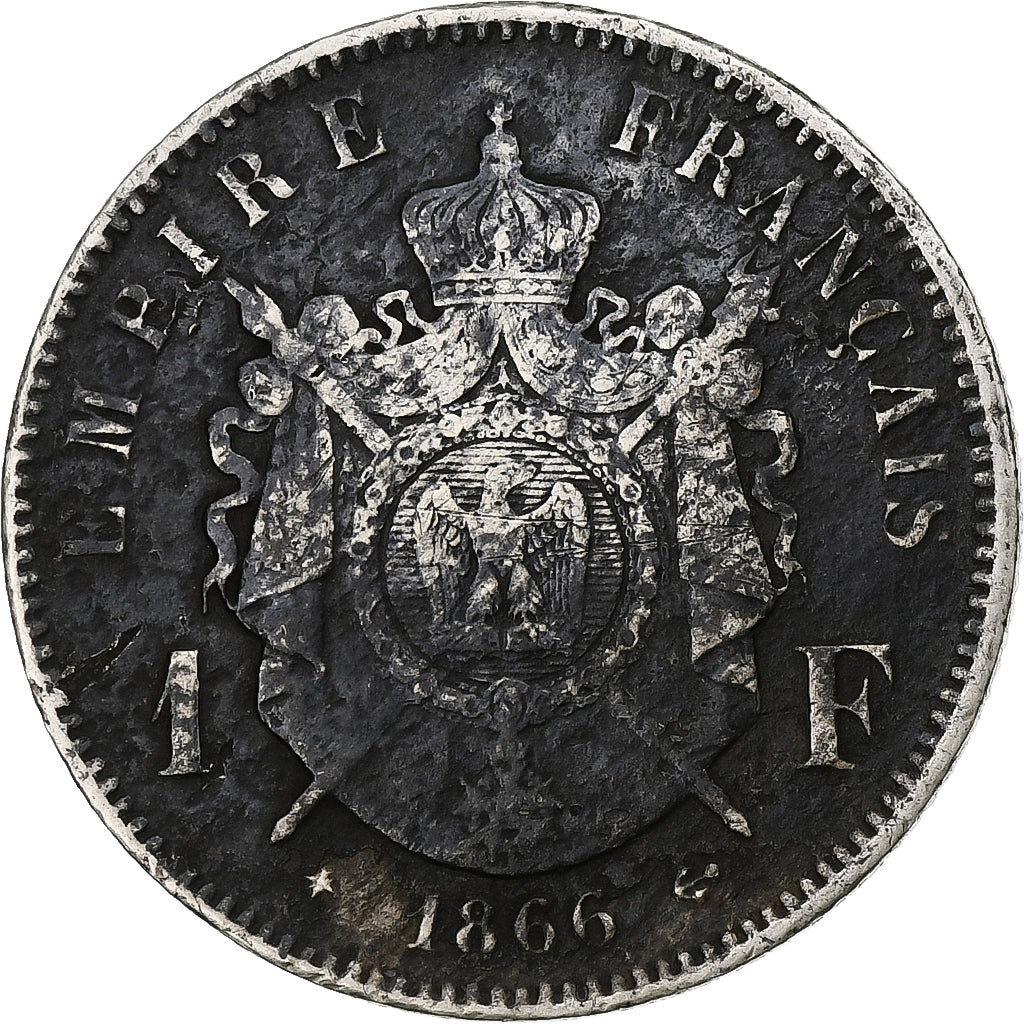 Moneta, Francia, Napoleon III, Franc, 1866, Paris, MB+, Argento, KM:806.1, Le