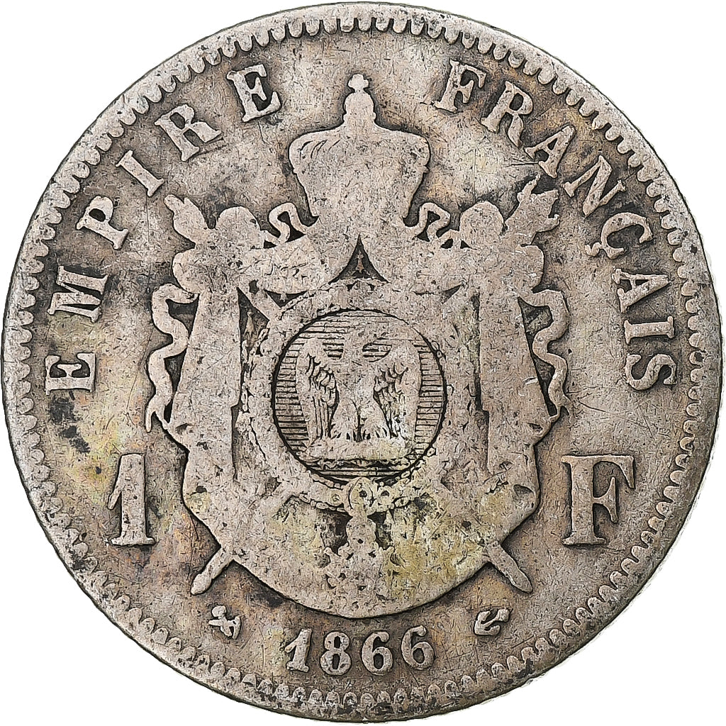 Moneta, Francia, Napoleon III, 1 Franc, 1866, Bordeaux, MB, Argento, KM:806.3