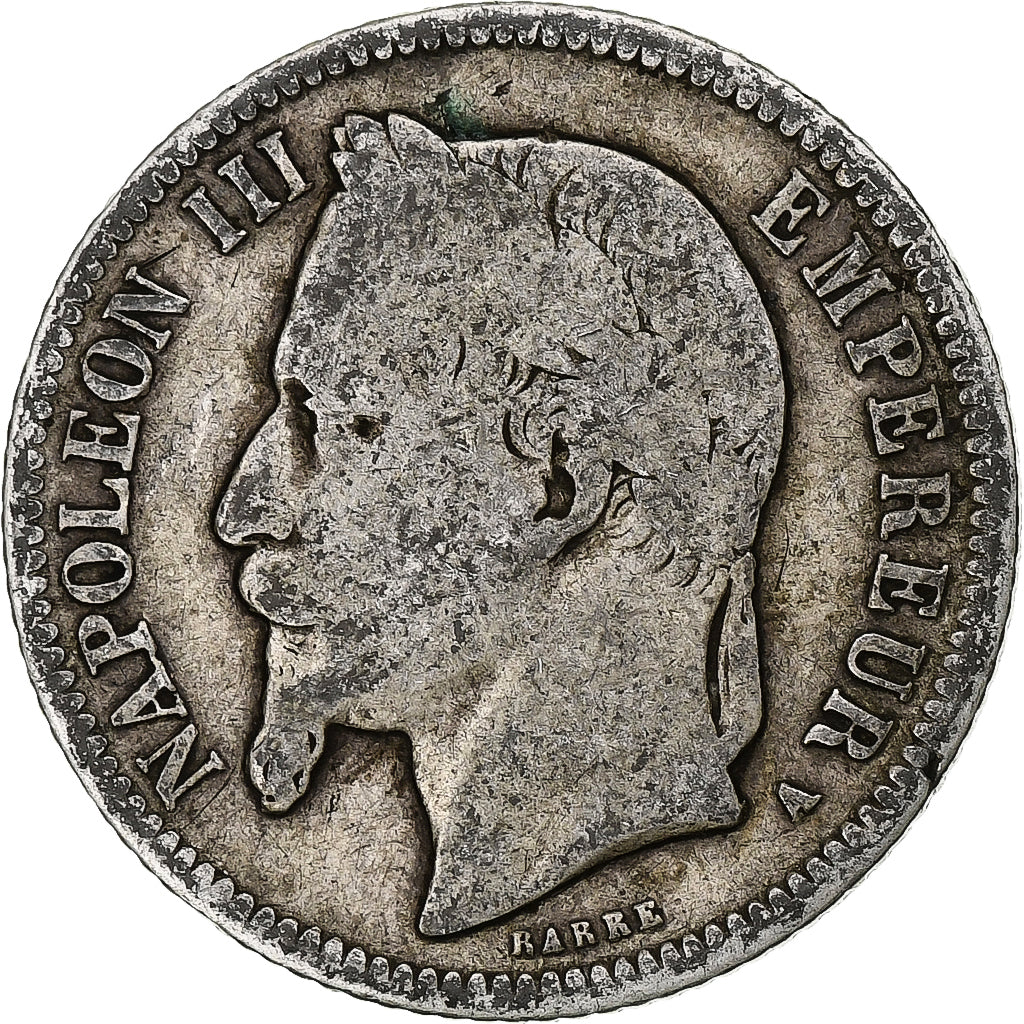 Moneta, Francja, Napoleon III, Franc, 1867, Paris, F(12-15), Srebro, KM:806.1