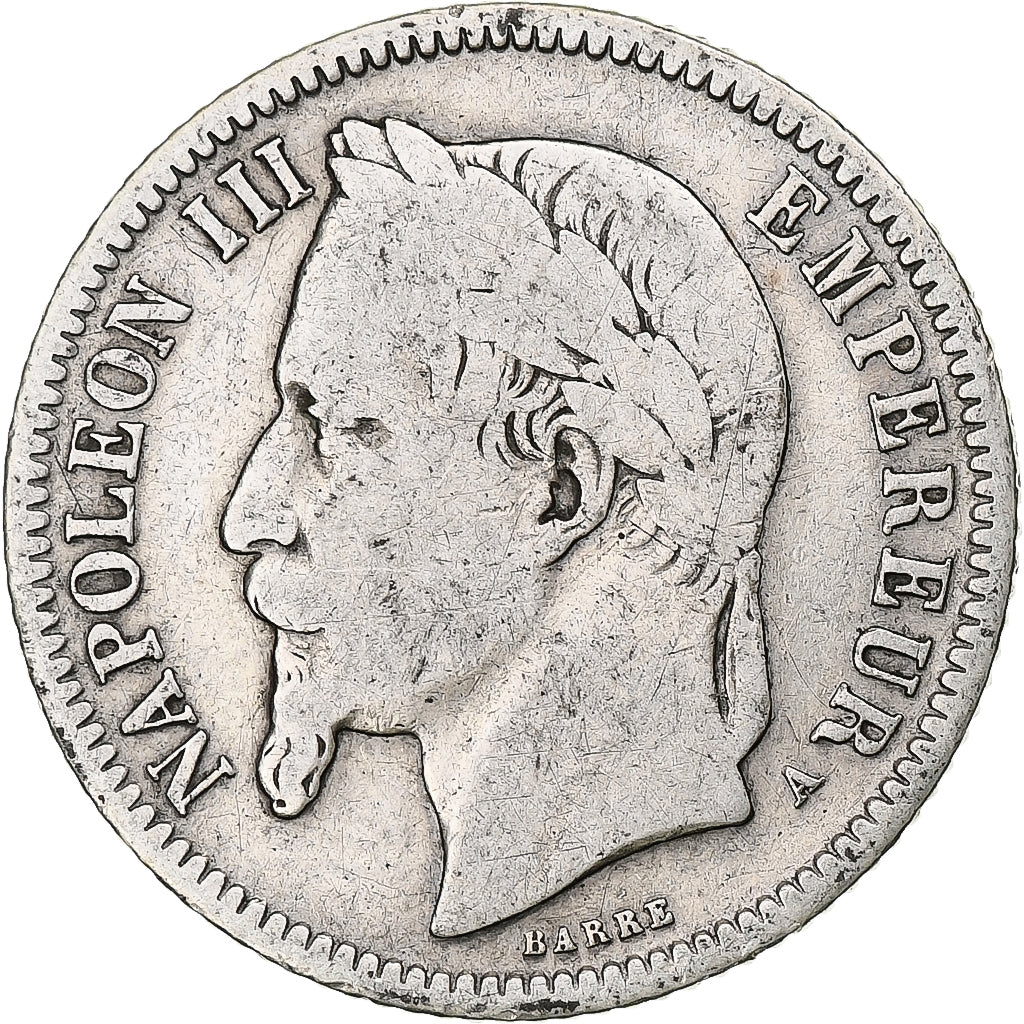Moneta, Francja, Napoleon III, Franc, 1867, Paris, VF(20-25), Srebro, KM:806.1
