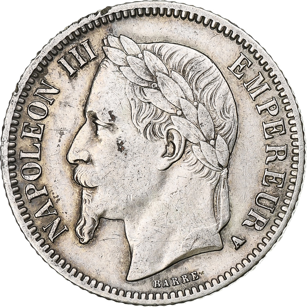 Moneta, Francia, Napoleon III, Franc, 1867, Paris, BB+, Argento, KM:806.1