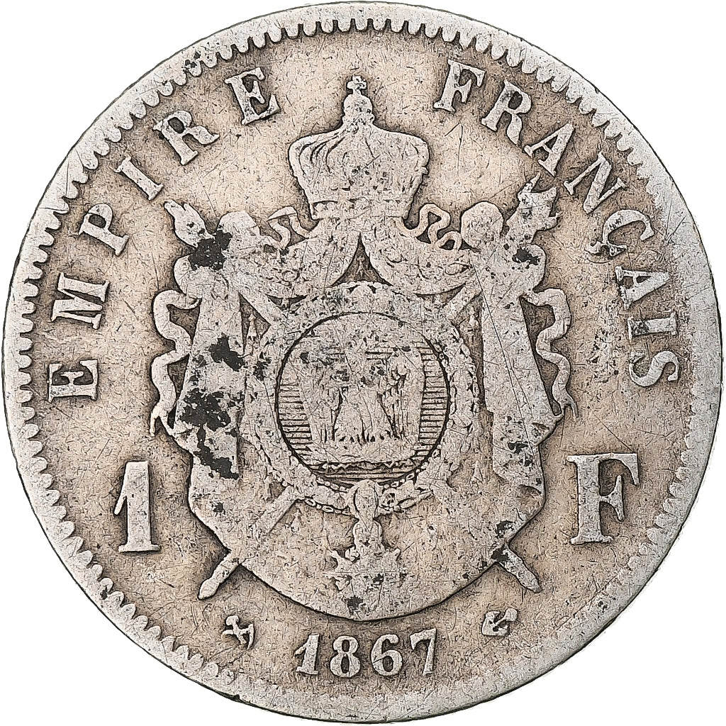 Monnaie, France, Napoleon III, Franc, 1867, Bordeaux, B, Argent, Gadoury:463