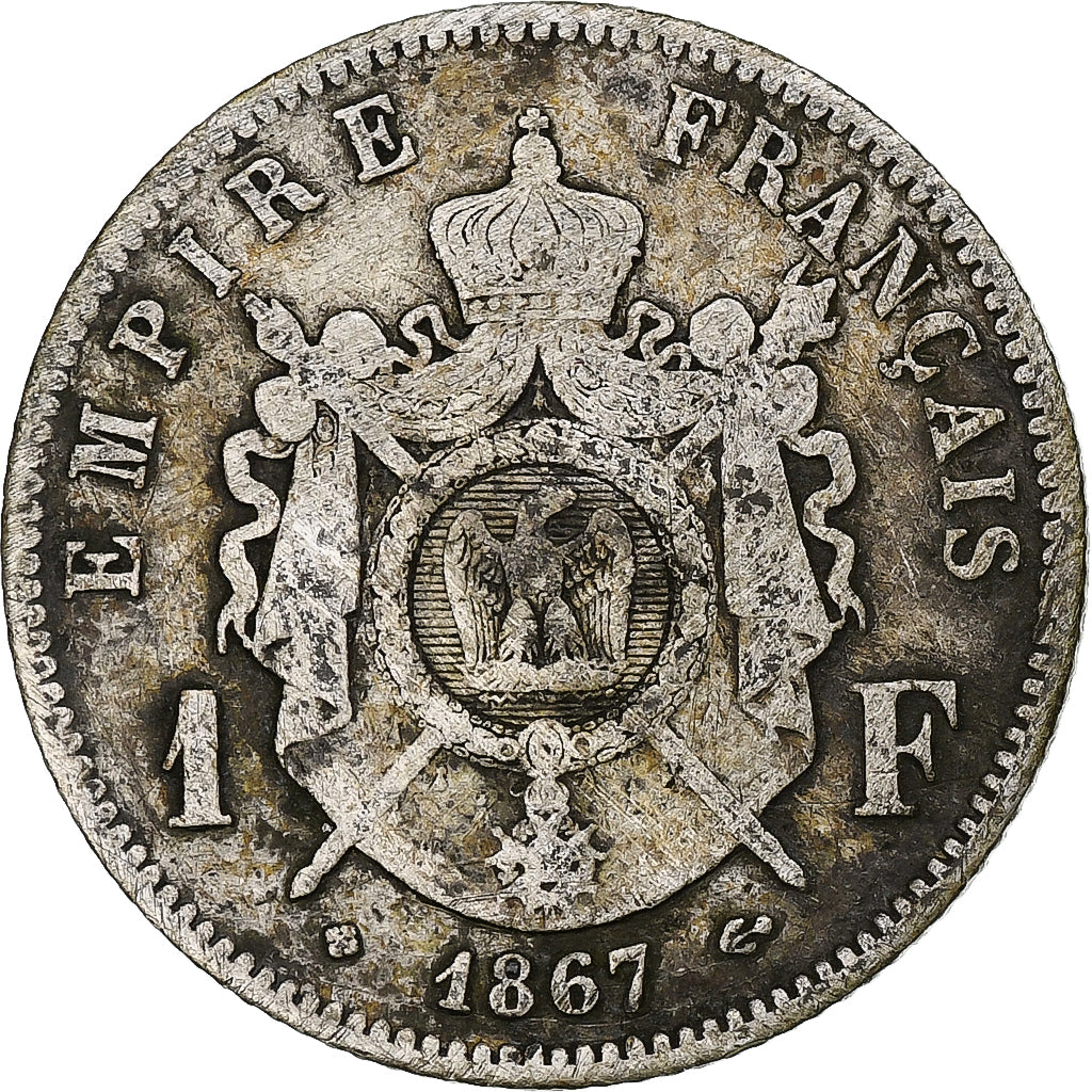 Monnaie, France, Napoleon III, Franc, 1867, Strasbourg, TB, Argent, Gadoury:463
