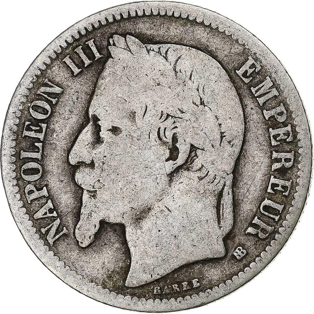 Moneta, Francia, Napoleon III, Franc, 1867, Strasbourg, Large BB, B+, Argento
