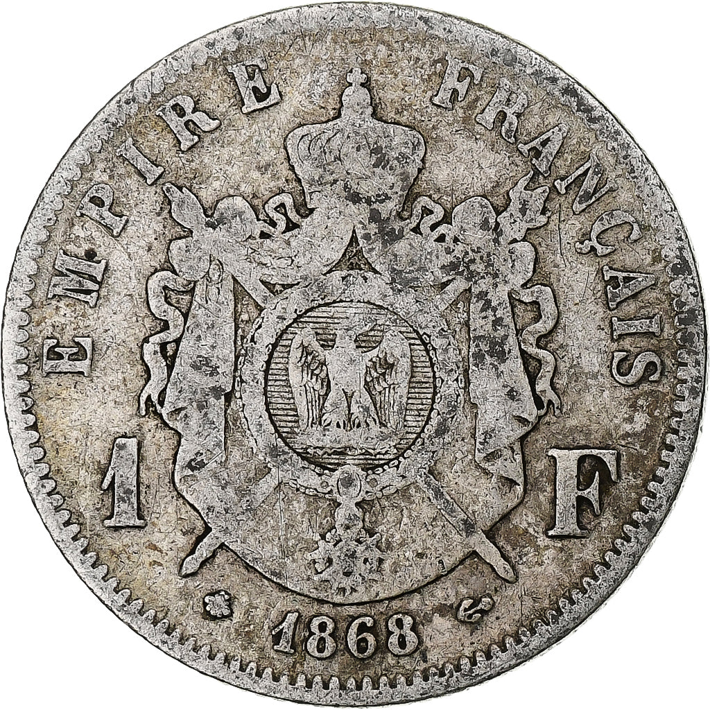 Moeda, França, Napoleon III, Franc, 1868, Paris, F(12-15), Prata, KM:806.1