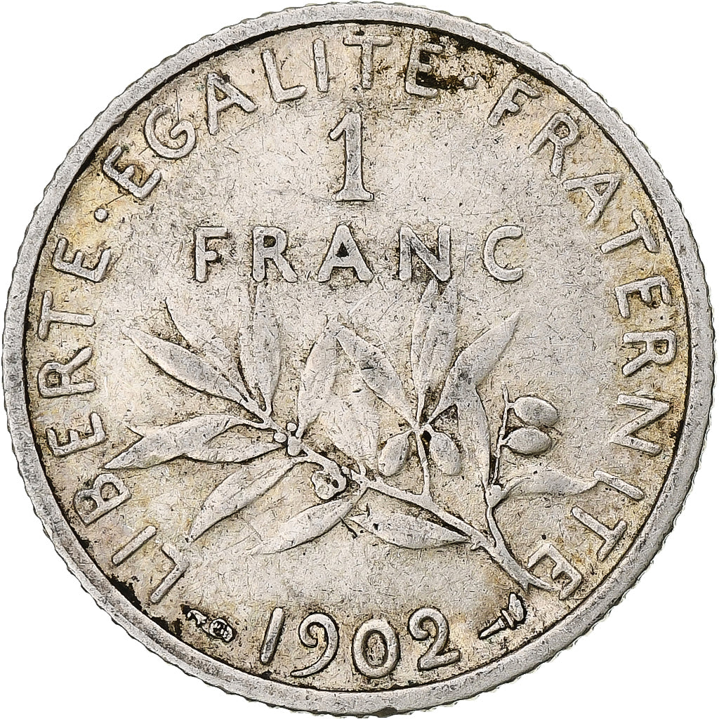 Moneta, Francia, Semeuse, Franc, 1902, Paris, BB+, Argento, KM:844.1