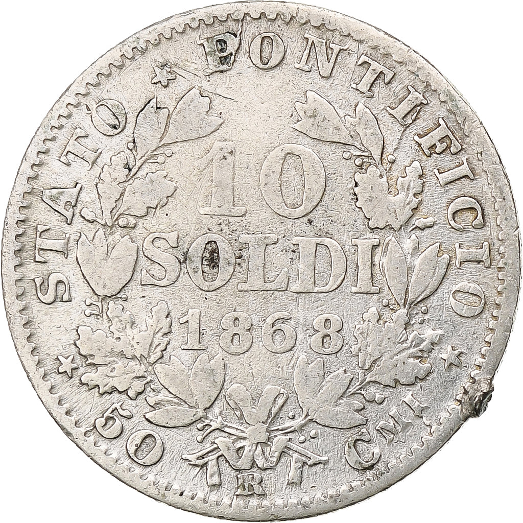 Moneta, STATI ITALIANI, PAPAL STATES, Pius IX, 10 Soldi, 50 Centesimi, 1868