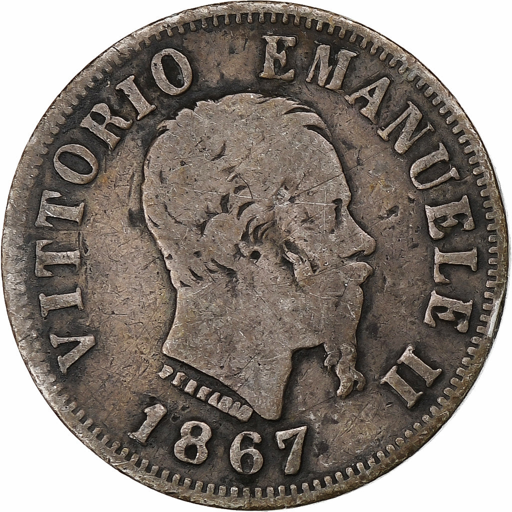 Moeda, Itália, Vittorio Emanuele II, 50 Centesimi, 1867, Naples, VF(20-25)