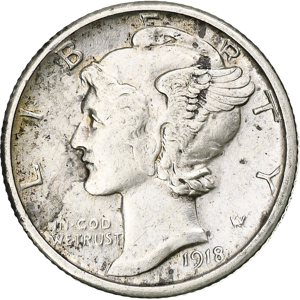 Moneta, Stati Uniti, Mercury Dime, Dime, 1918, U.S. Mint, San Francisco, BB