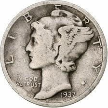 Monnaie, États-Unis, Mercury Dime, Dime, 1937, U.S. Mint, Philadelphie, TB