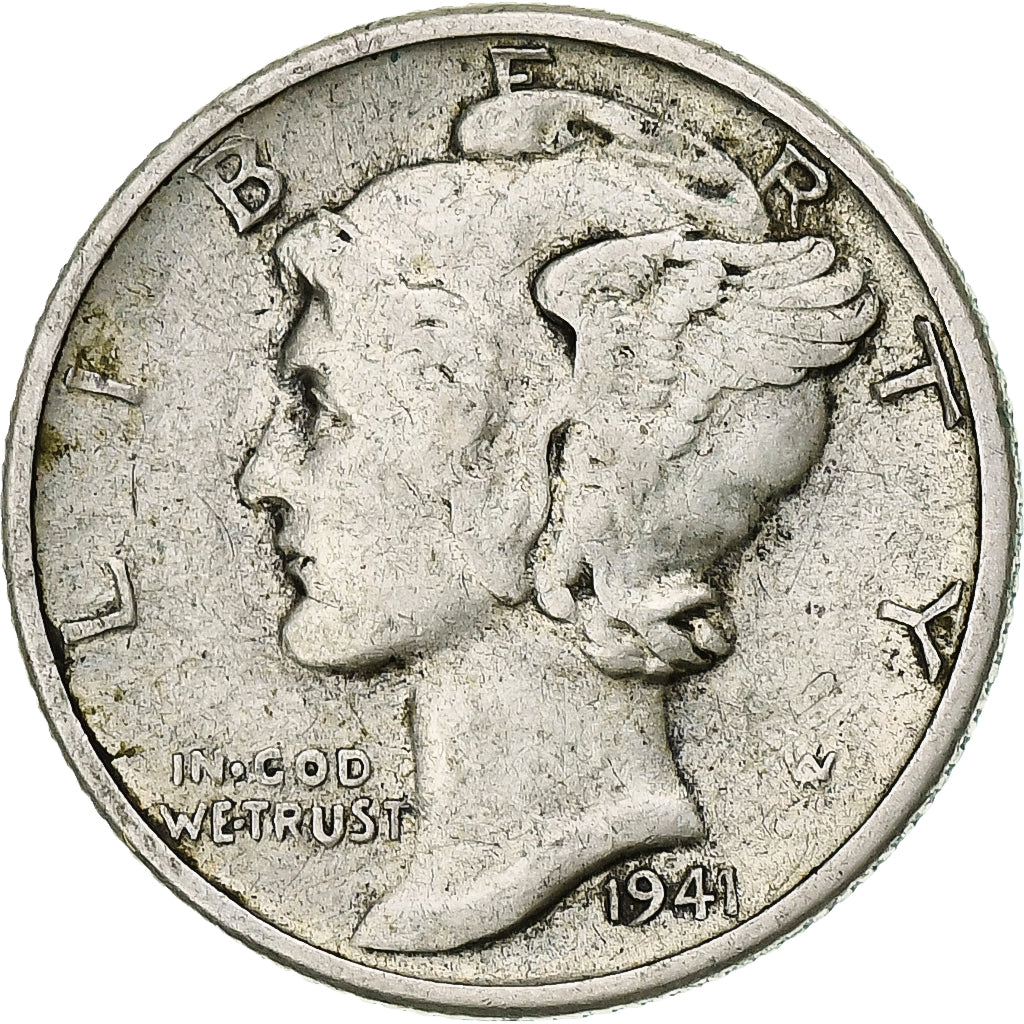 Coin, United States, Mercury Dime, Dime, 1941, U.S. Mint, Philadelphia