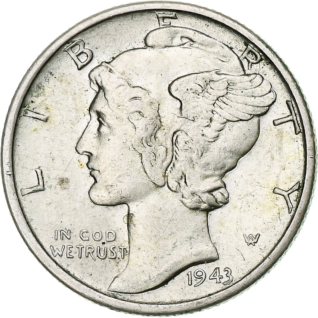 États-Unis, Mercury Dime, Dime, 1943, U.S. Mint, Philadelphie, SUP, Argent