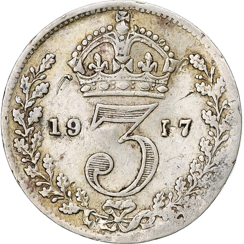 Grande-Bretagne, George V, 3 Pence, 1917, B+, Argent, KM:813