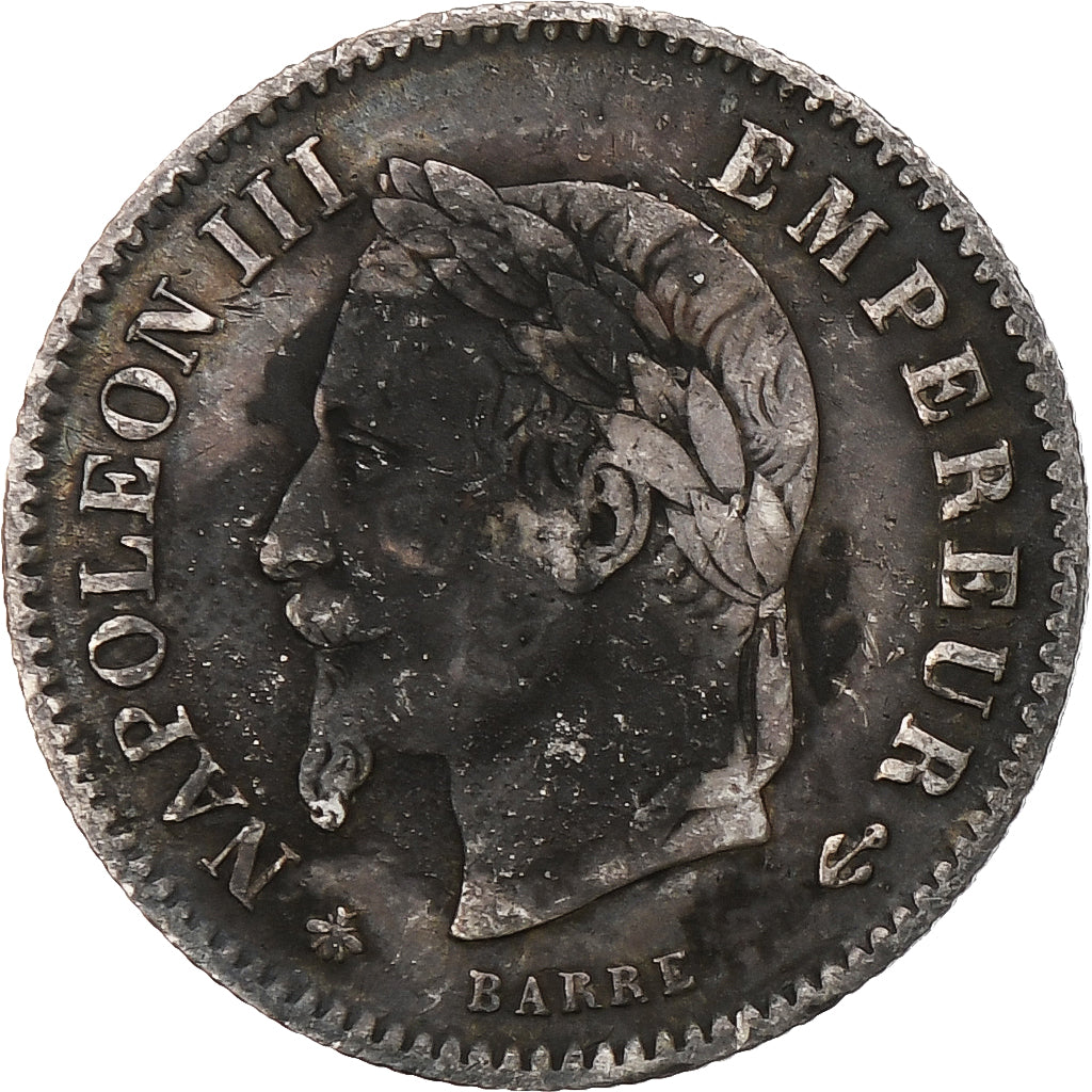 Francia, Napoleon III, 20 Centimes, 1867, Paris, MB+, Argento, KM:808.1