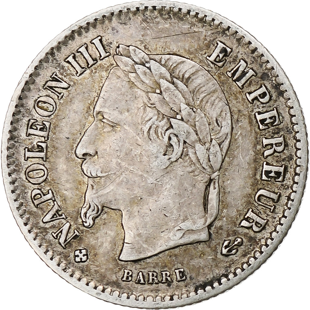 Francia, Napoleon III, 20 Centimes, 1867, Strasbourg, BB, Argento, KM:808.2, Le