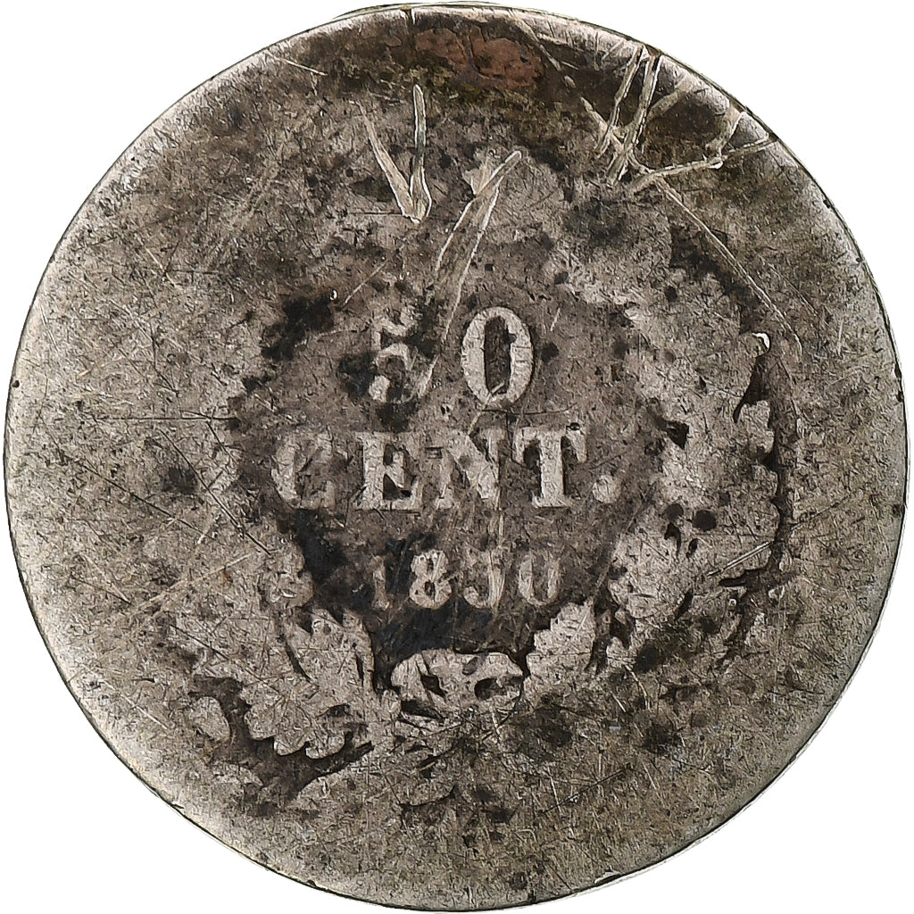 France, 50 Centimes, 1850, Paris, VG(8-10), Silver, KM:769.1, Gadoury:411, Le