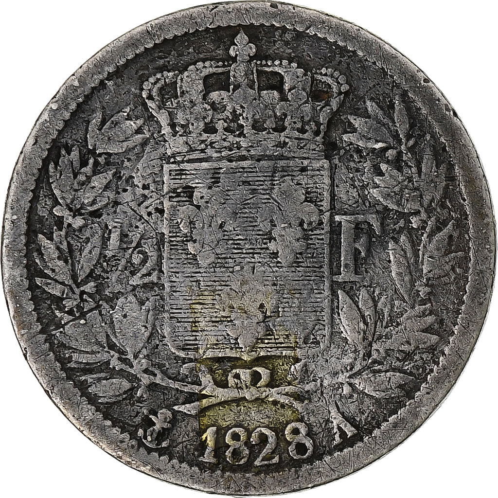 Frankreich, Charles X, 1/2 Franc, 1828, Paris, S, Silber, KM:723.1, Gadoury:402