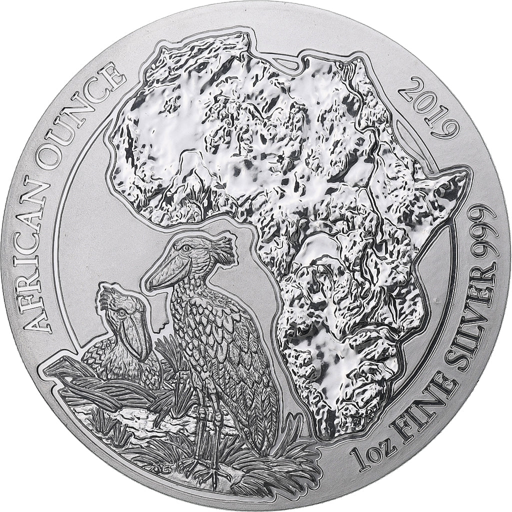 Rwanda, Shoebill, 50 Francs, 2019, 1 Oz, MS(65-70), Silver