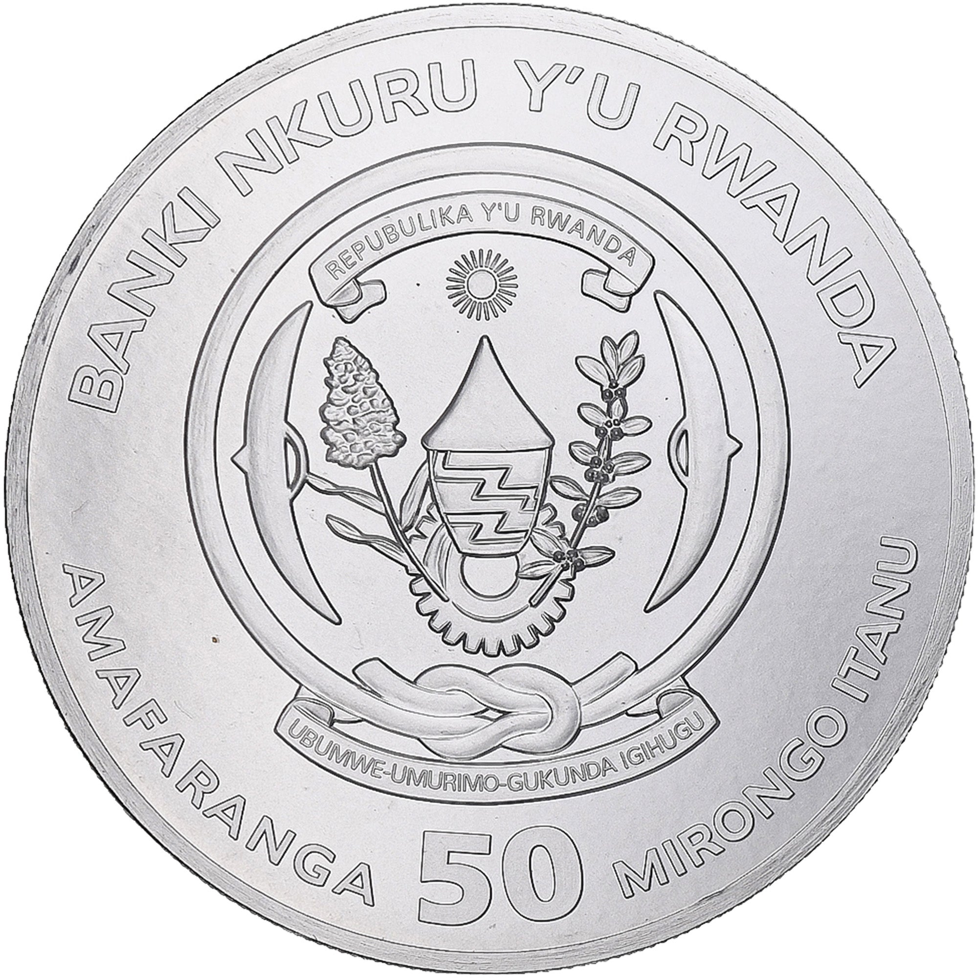 Rwanda, Shoebill, 50 Francs, 2019, 1 Oz, MS(65-70), Silver