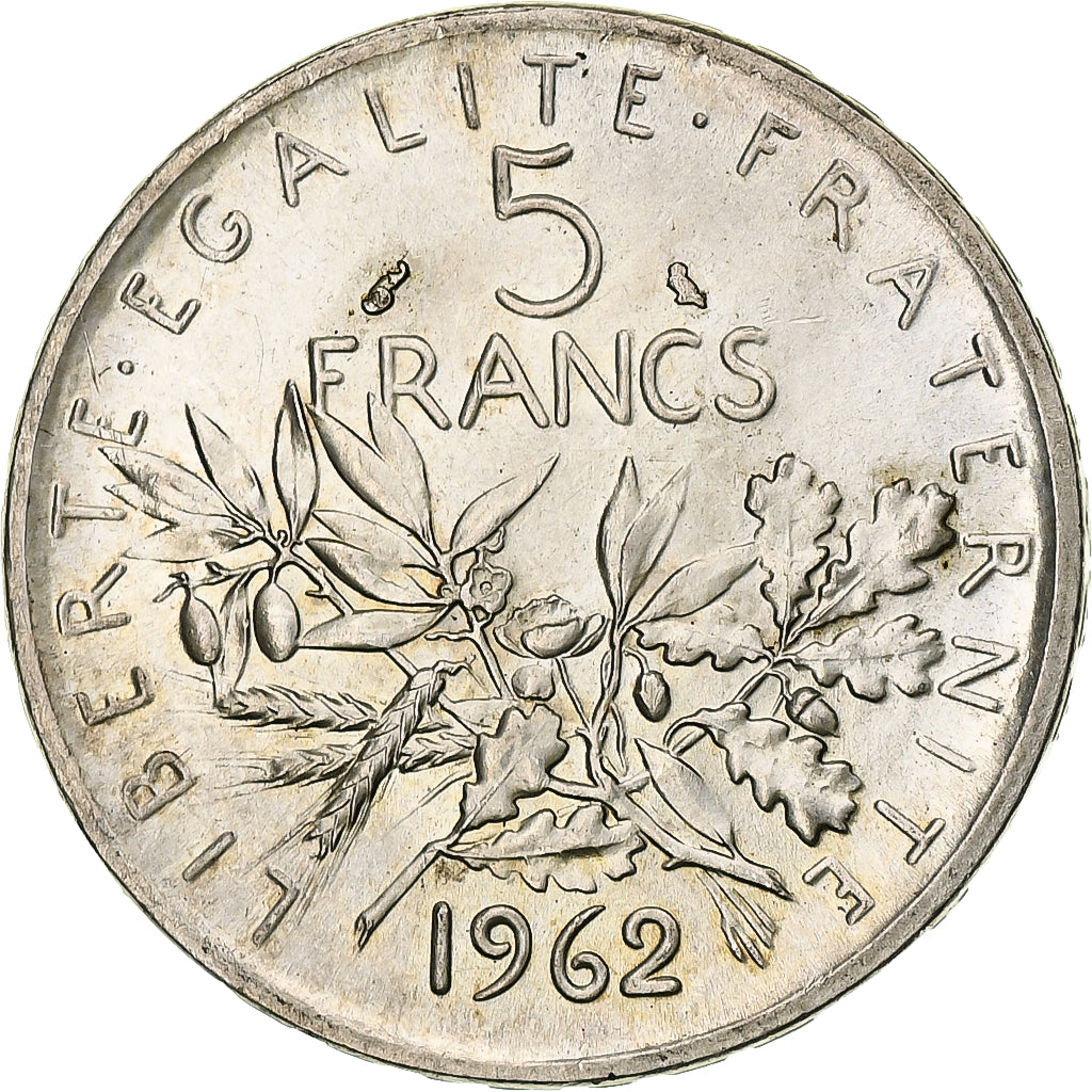 France, Semeuse, 5 Francs, 1962, Paris, MS(63), Silver, KM:926, Gadoury:770, Le