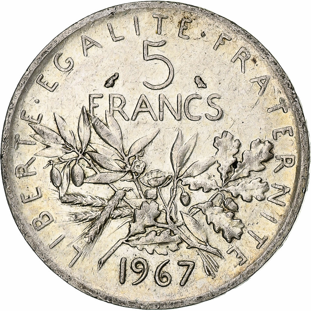 France, Semeuse, 5 Francs, 1967, Paris, AU(55-58), Silver, KM:926