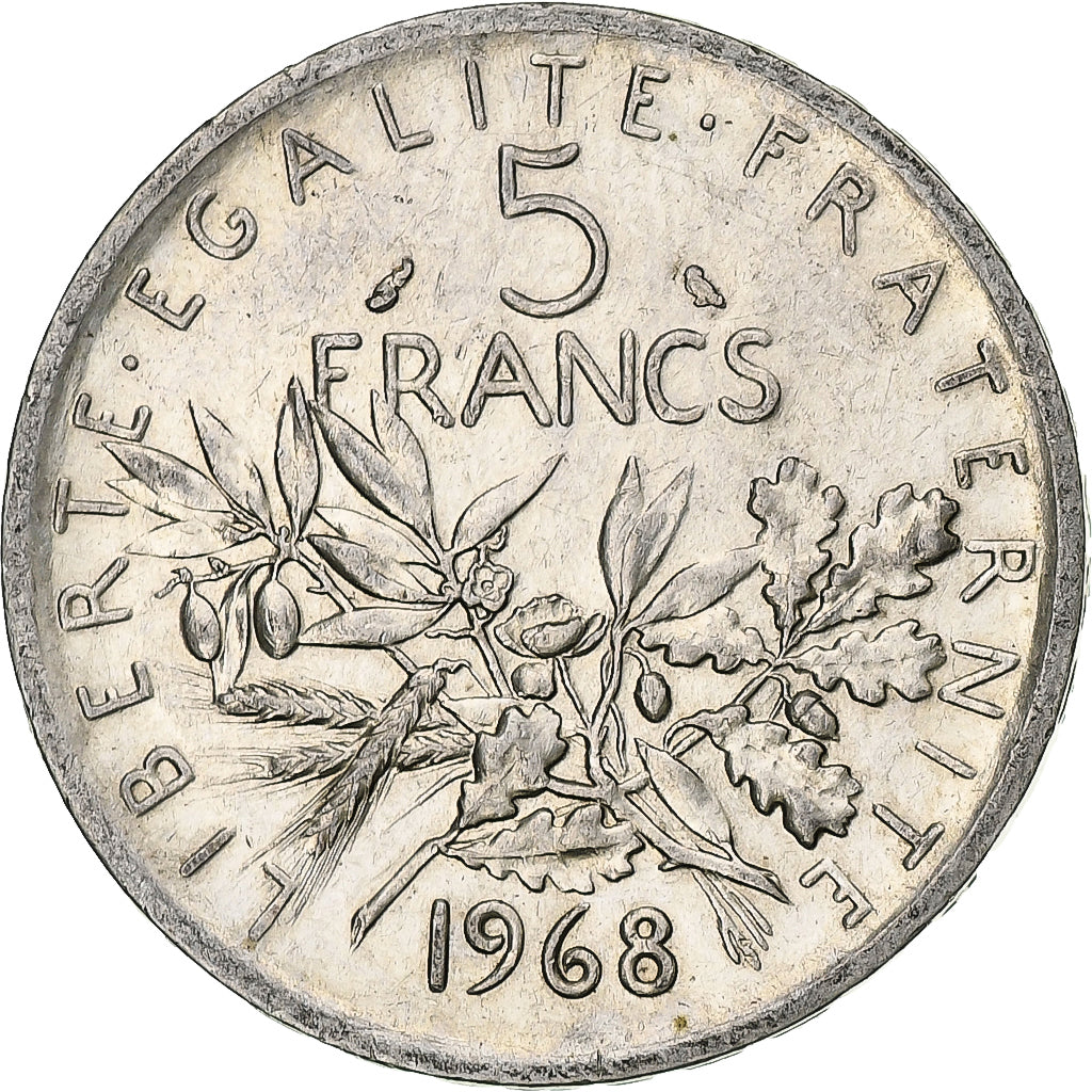 Francja, Semeuse, 5 Francs, 1968, Paris, AU(55-58), Srebro, KM:926, Gadoury:770