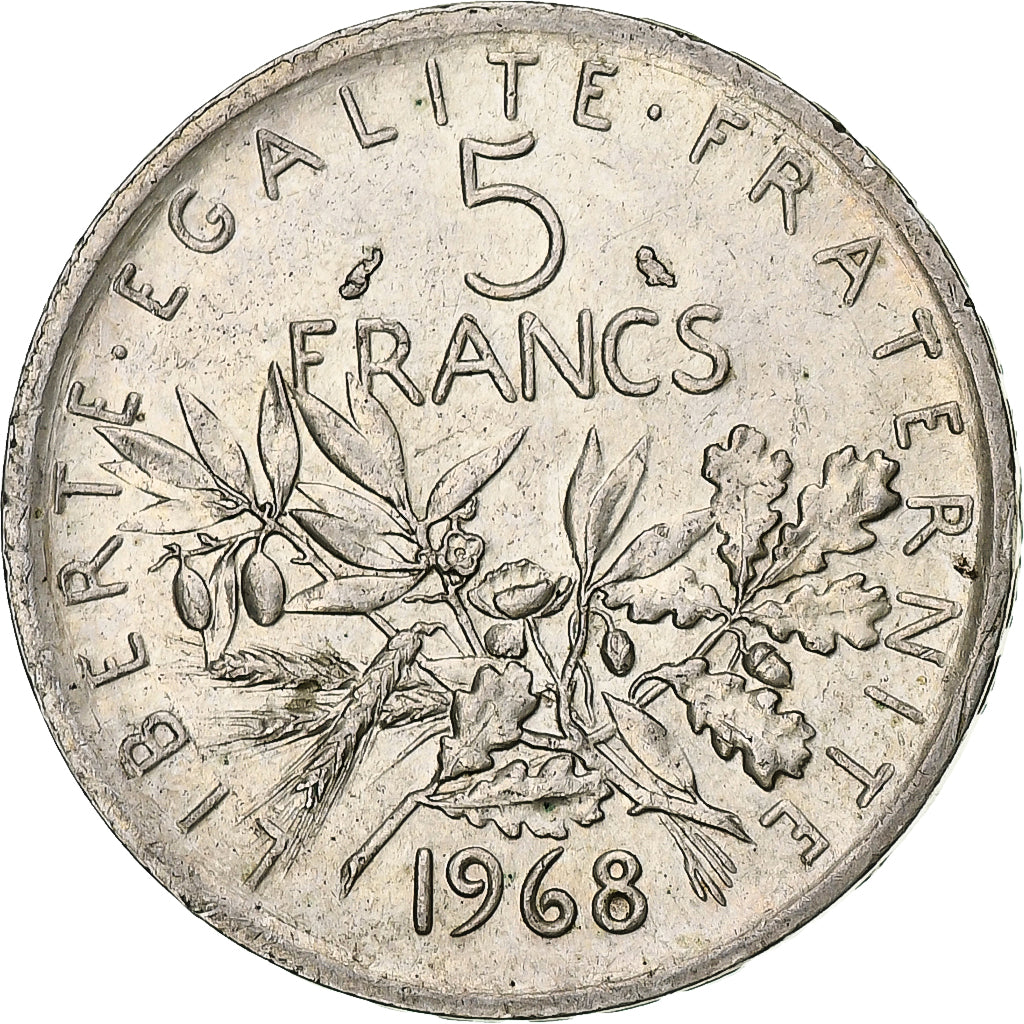 France, Semeuse, 5 Francs, 1968, Paris, MS(60-62), Silver, KM:926, Gadoury:770