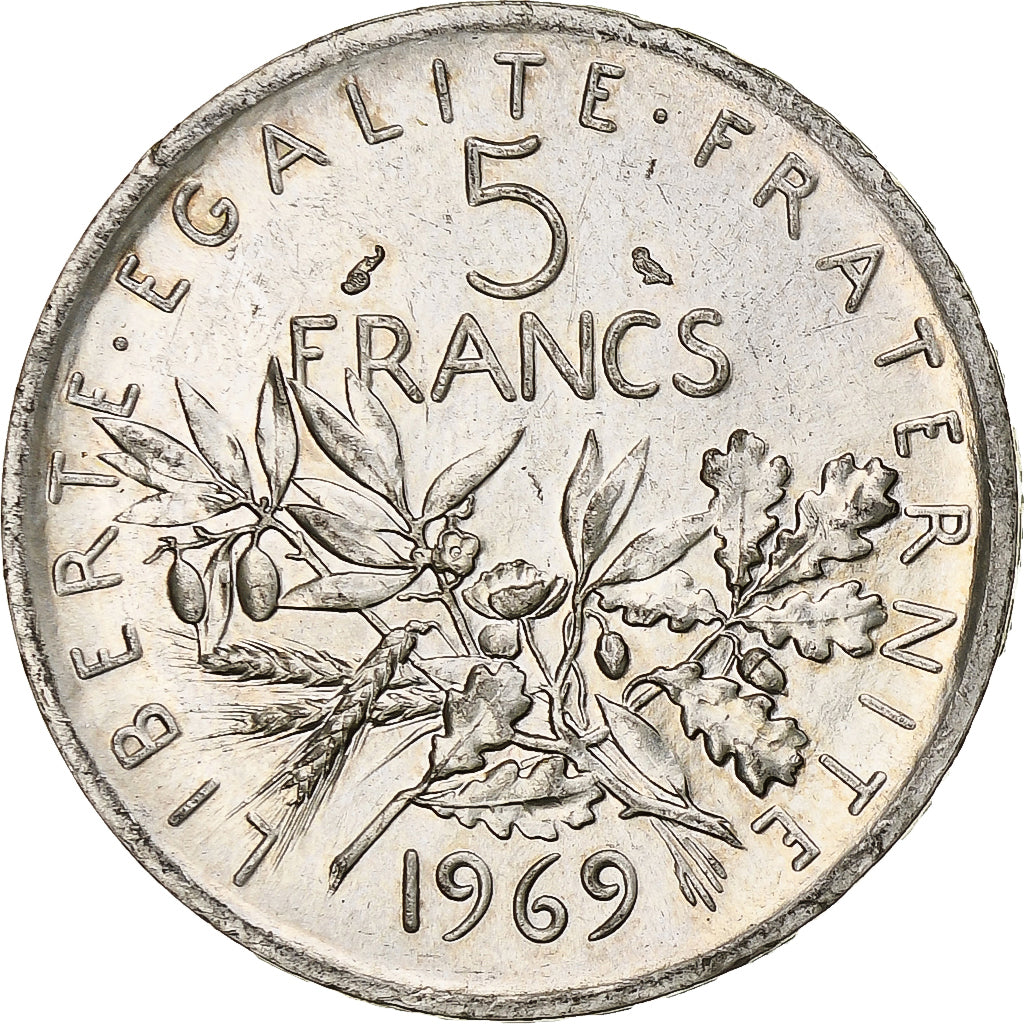 France, Semeuse, 5 Francs, 1969, Paris, SPL+, Argent, Gadoury:770, KM:926, Le