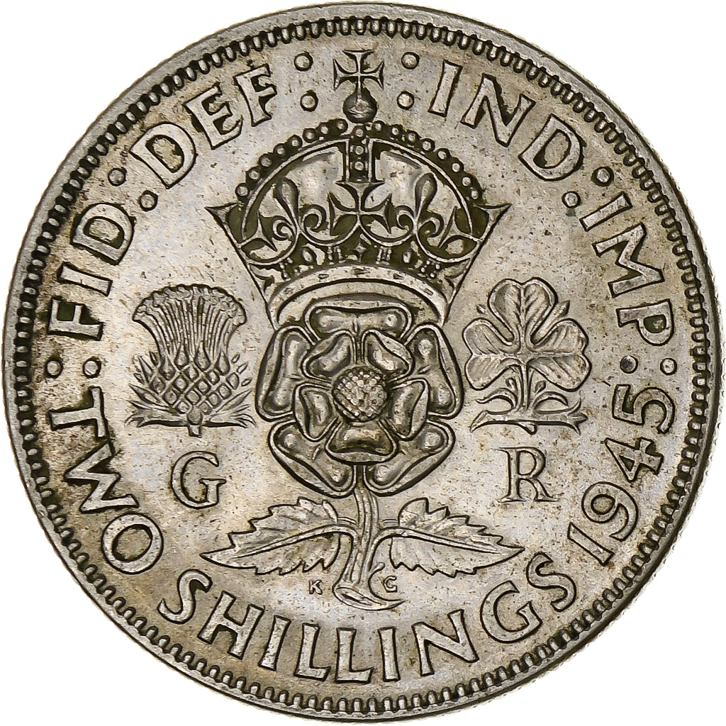 Great Britain, George VI, Florin, Two Shillings, 1945, AU(55-58), Silver, KM:855