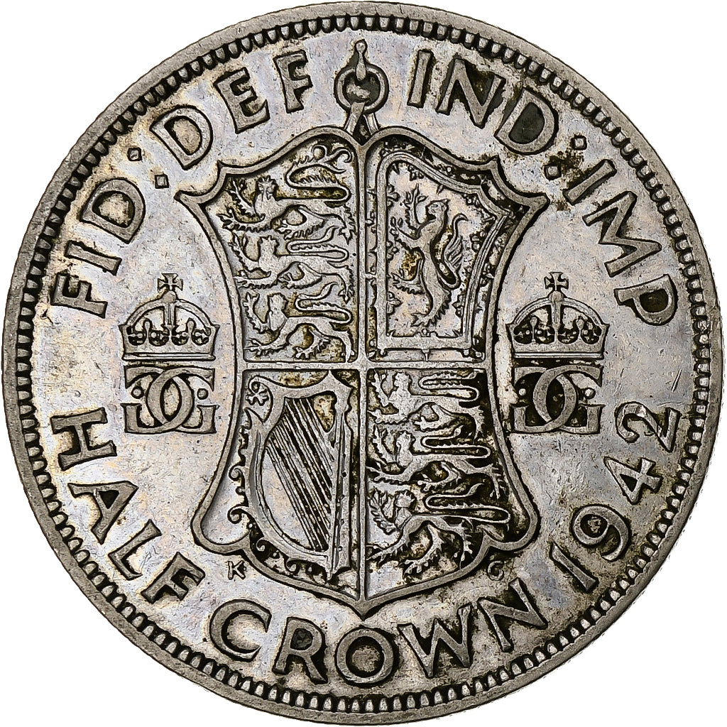 Wielka Brytania, George VI, 1/2 Crown, 1942, EF(40-45), Srebro, KM:856