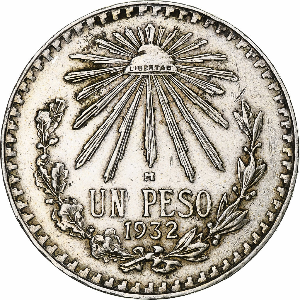Mexico, Peso, 1932, Mexico City, AU(50-53), Silver, KM:455