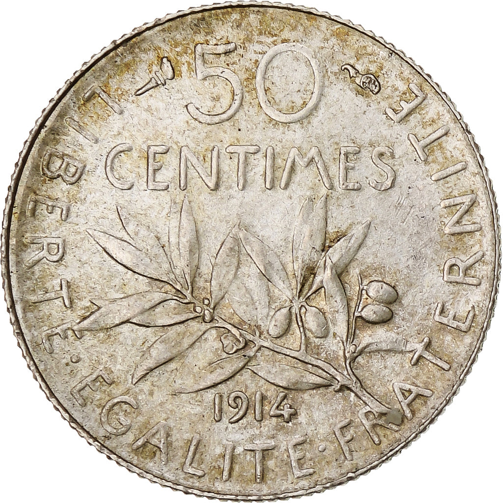 Francia, Semeuse, 50 Centimes, 1914, Paris, EBC+, Plata, KM:854, Gadoury:420, Le