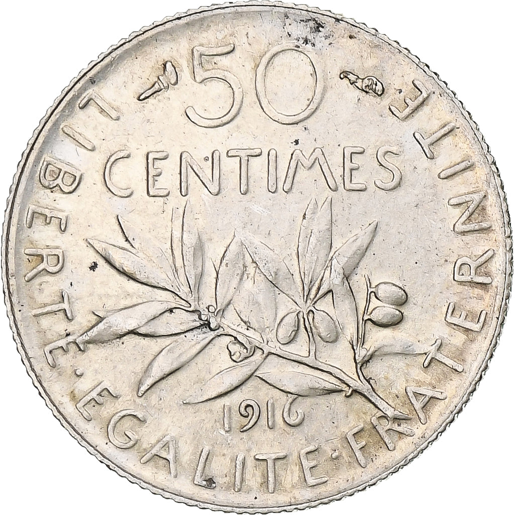 Francia, Semeuse, 50 Centimes, 1916, Paris, EBC, Plata, KM:854, Gadoury:420, Le