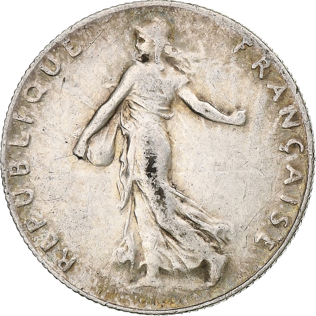 Francia, Semeuse, 50 Centimes, 1917, Paris, MBC, Plata, KM:854, Gadoury:420