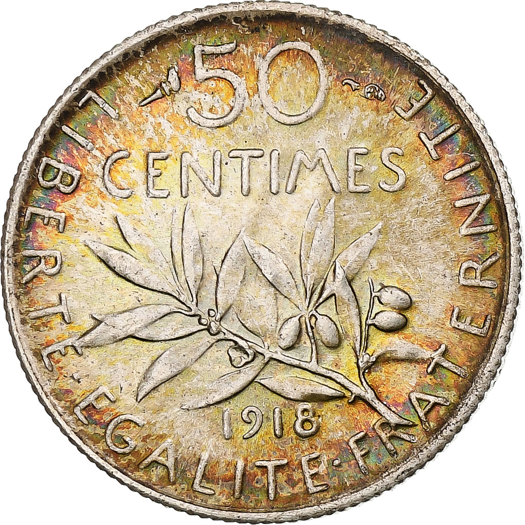 France, Semeuse, 50 Centimes, 1918, Paris, SUP, Argent, KM:854, Le Franc:F.190