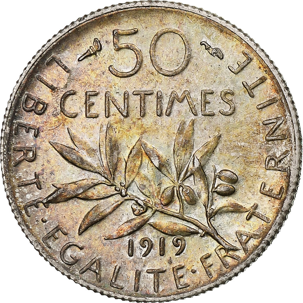 Francia, Semeuse, 50 Centimes, 1919, Paris, EBC, Plata, KM:854, Gadoury:429, Le