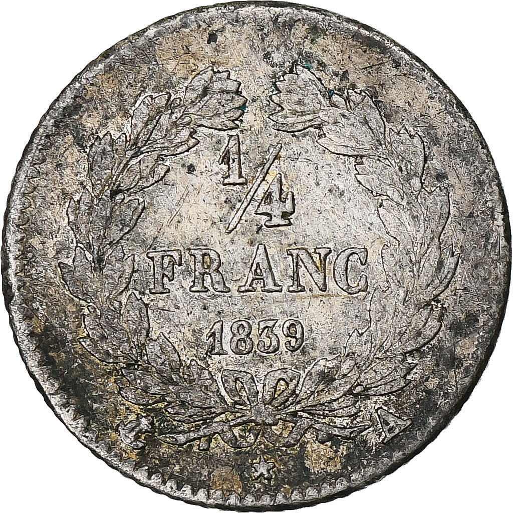 Frankreich, Louis-Philippe, 1/4 Franc, 1839, Paris, S+, Silber, KM:740.1