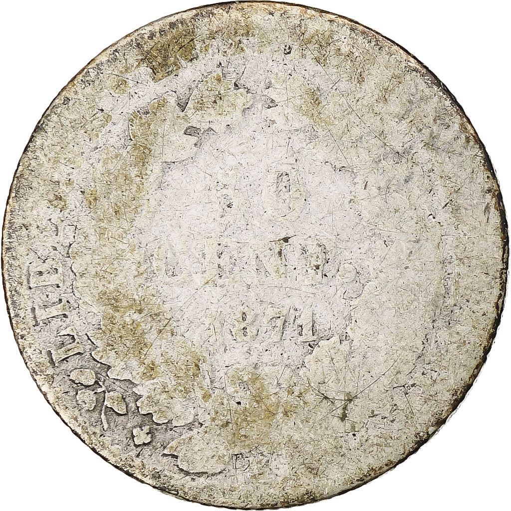 Francia, Cérès, 50 Centimes, 1871, Bordeaux, RC, Plata, KM:834.2, Gadoury:419