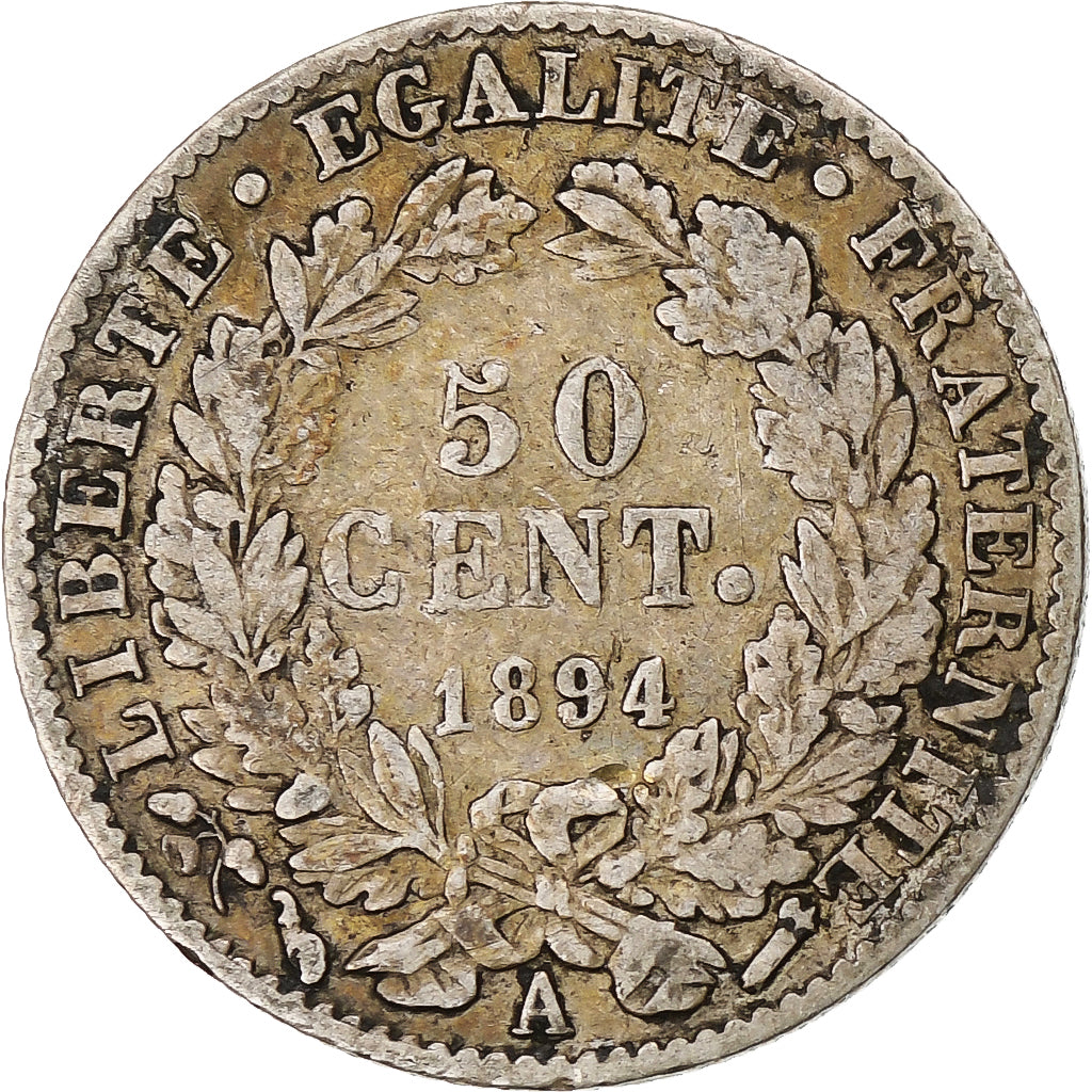 France, Cérès, 50 Centimes, 1894, Paris, VF(20-25), Silver, KM:834.1
