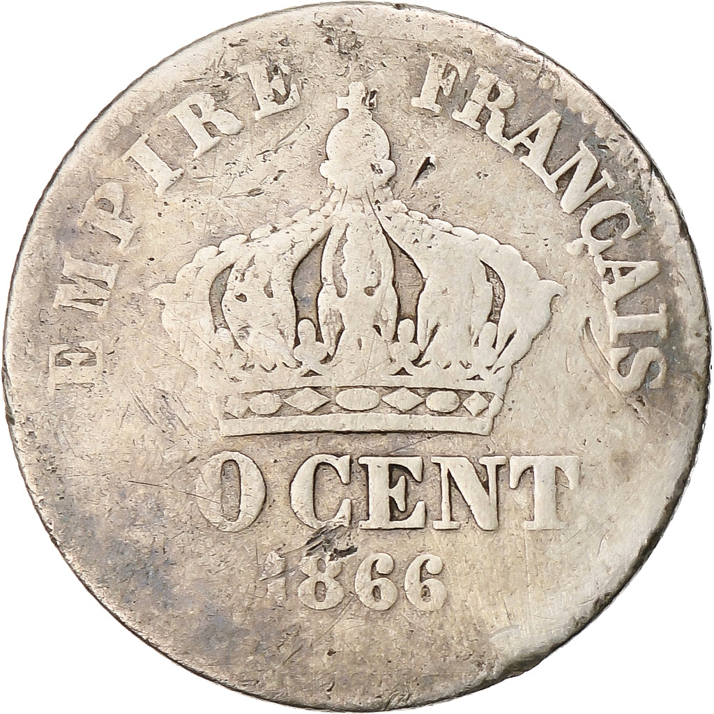 Frankreich, Napoleon III, 50 Centimes, 1866, Strasbourg, SGE+, Silber, KM:814.2